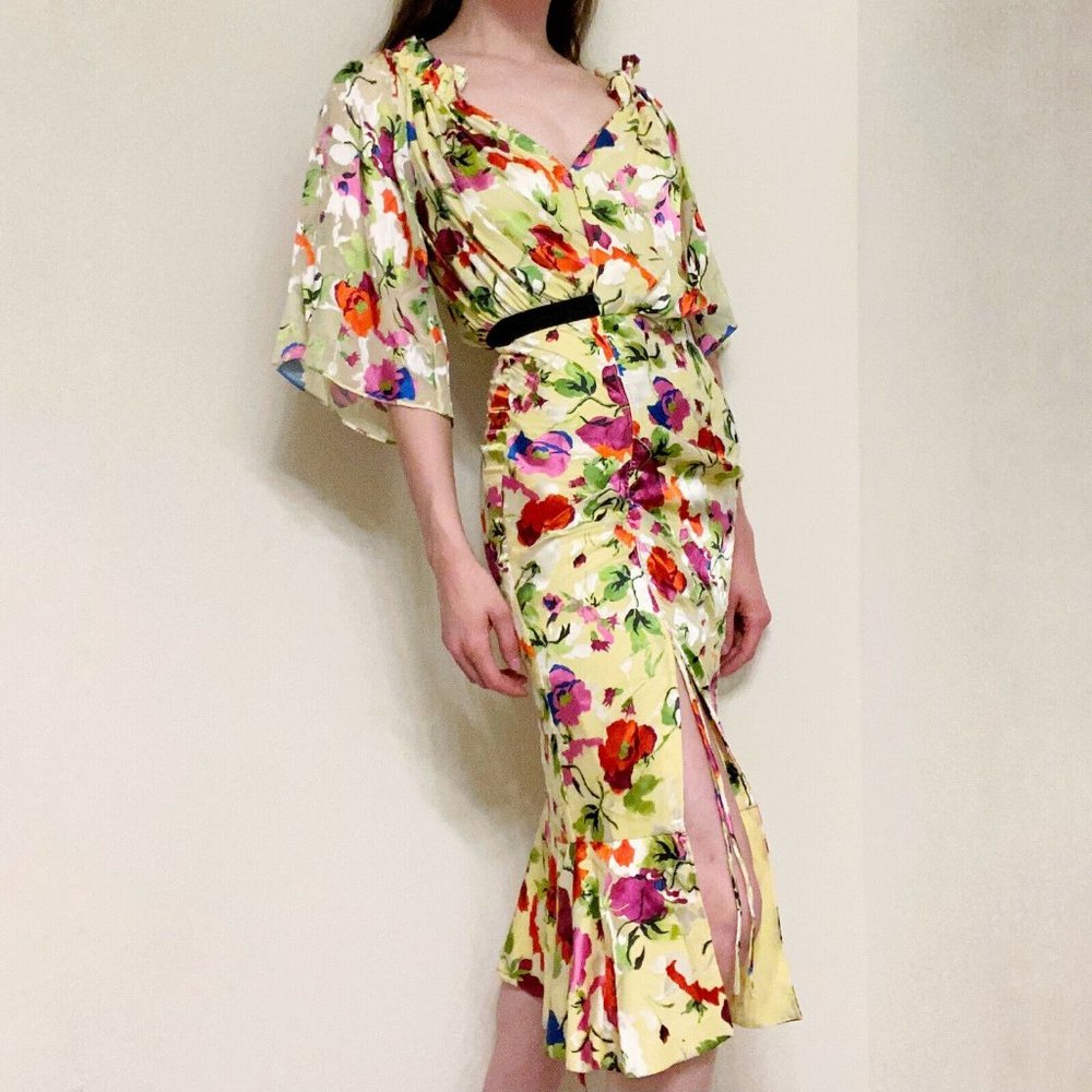 NWT SALONI Olivia Floral Lemon Poppies Silk Dress 0